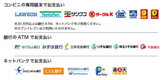 コンビニ・銀行ATM・ネットバンキング